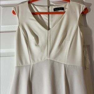 Ivanka Trump White/Gray V Neck Midi Dress